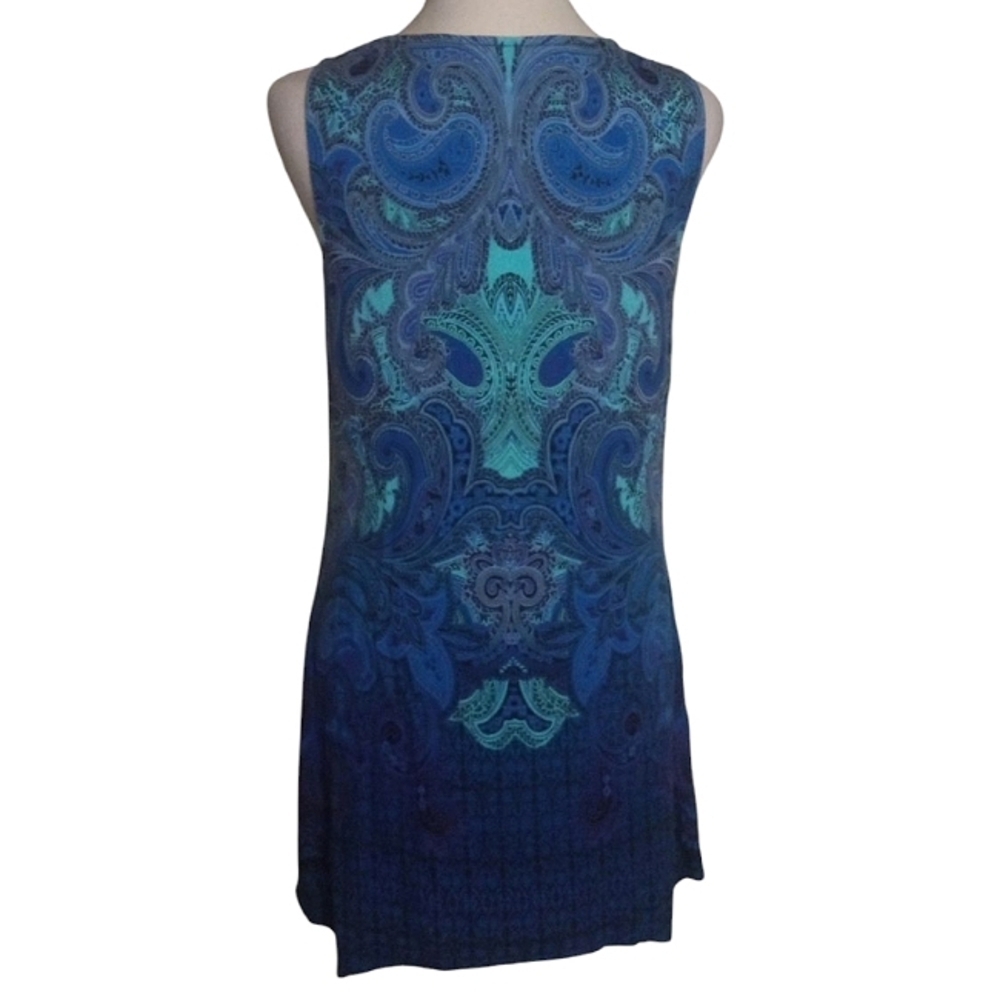 Soma Cool Nights Blue Teal Paisley Jersey Knit Sleeveless Night Gown Size Small - Picture 4 of 8
